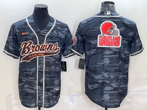 Men's Cleveland Browns Gray Camo Team Big Logo With Patch Cool Base Stitched Baseball Jersey